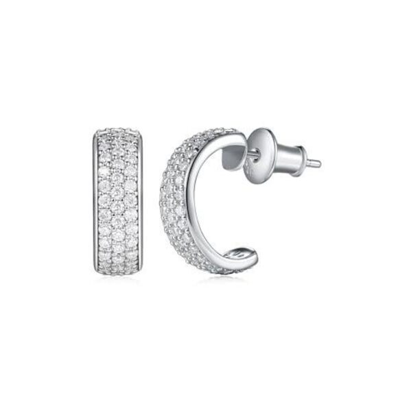 Jewelry - Moissanite Bling Half Huggie Hoop Earrings for Women 925 Sterling Silver Sparkl